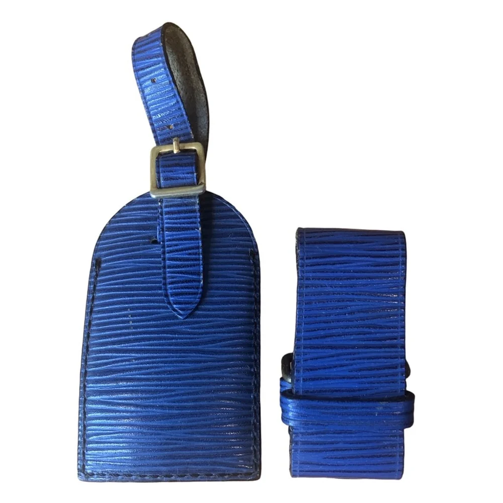 Louis Vuitton Blue Epi Leather Luggage Tag and Poignet Set